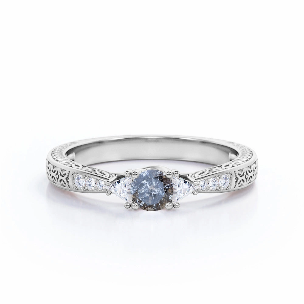 0.45 Ct Round Salt and Pepper Diamond Cut Filigree Engagement Ring Quality Decoration