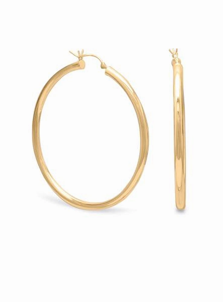 Sturdy Appearance Sophisticated product Hoop Earrings 3mm x 40mm Yellow Gold-plated Sterling Silver