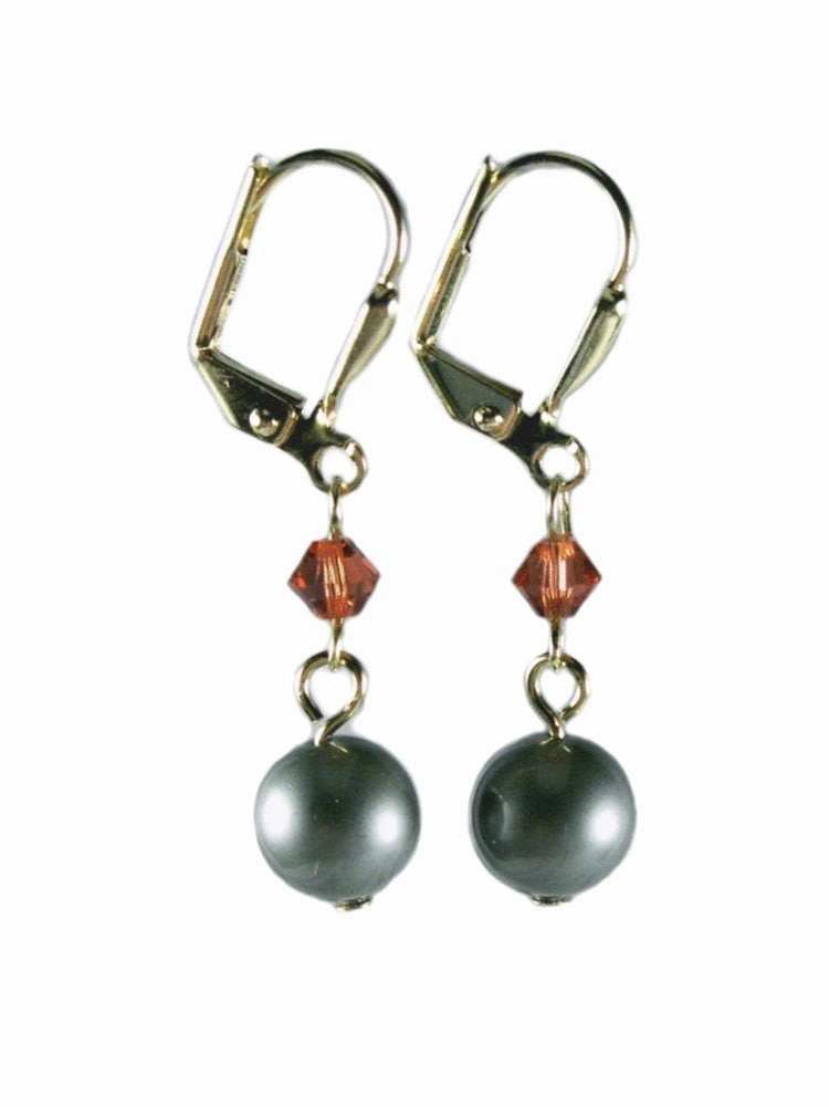 Powder Green Swarovski(R) Crystal Pearl, Padparadascha-color Crystal Earrings Bohemian Accessory Creative Trinket