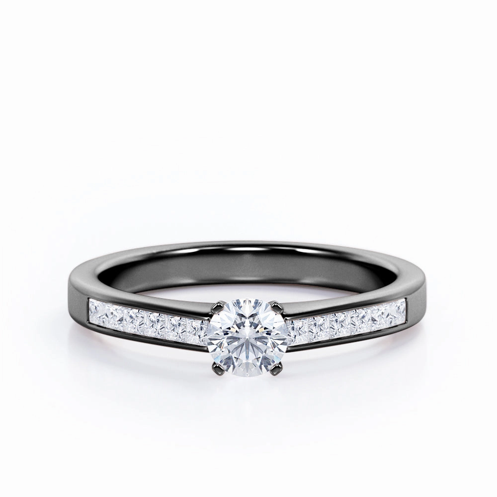 Classic Channel Set - 0.40 TCW Round Shape Diamond - Prong Engagement Ring - 10K White Gold Friendship Gift Secure Object