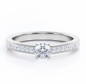 Classic Channel Set - 0.40 TCW Round Shape Diamond - Prong Engagement Ring - 10K White Gold Classic Craft Handcrafted Embellishment