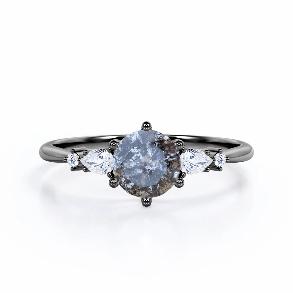 Trendy Craft Five Stone 0.85 Ct Round Salt and Pepper Diamond Engagement Ring