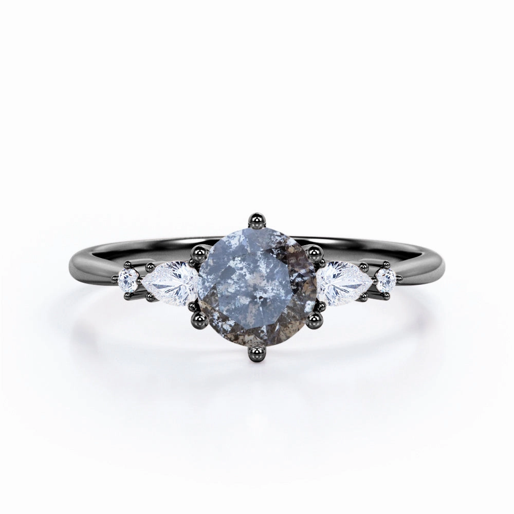 Five Stone 0.85 Ct Round Salt and Pepper Diamond Engagement Ring Value Statement