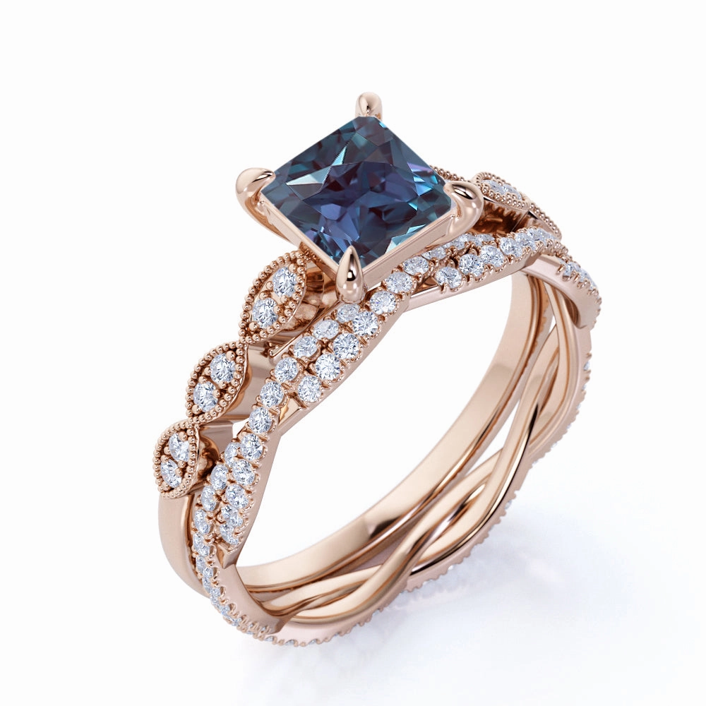 Amazing Art Celebration Accent Infinity 1.75 Ct Princess Lab Alexandrite Bridal Set