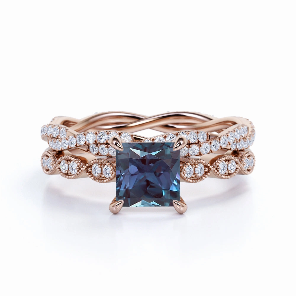 Infinity 1.75 Ct Princess Lab Alexandrite Bridal Set Personal Accessory Bold Item