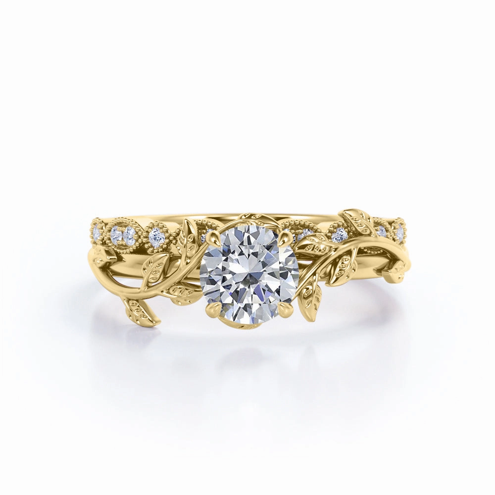 daily accessory Beautiful Article 1 Ct Round Cut Nature Inspired Diamond Bridal Set