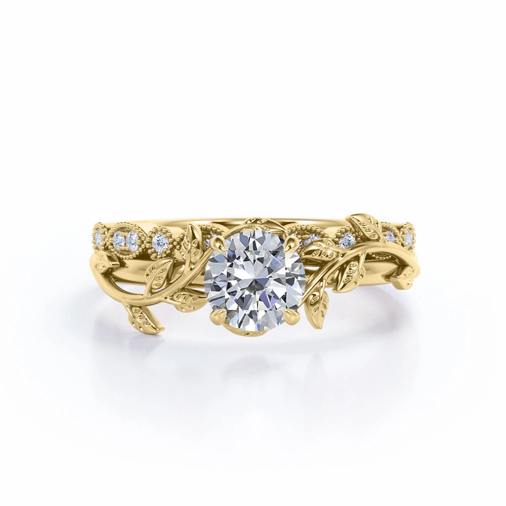 Minimal Accent Traditional Emblem 1 Ct Round Cut Nature Inspired Diamond Bridal Set