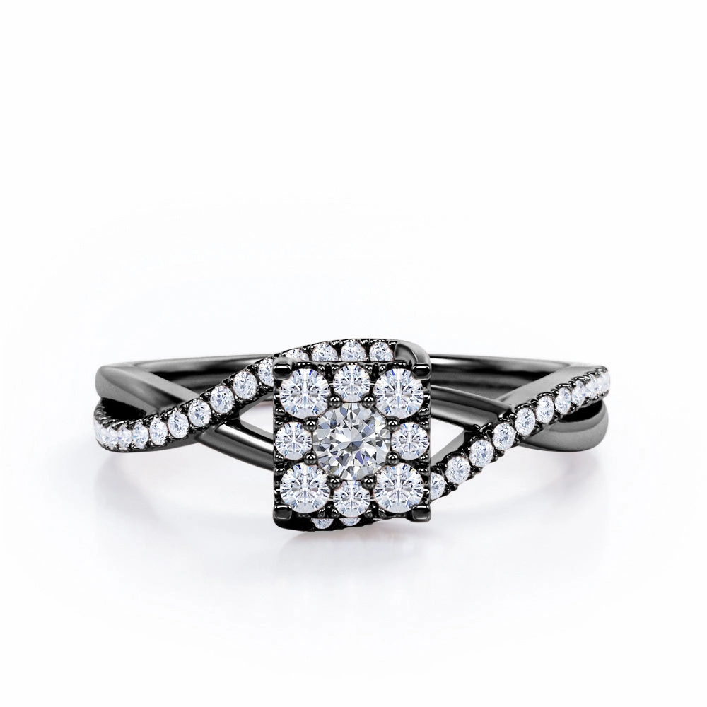 Semi Twisted Infinity 0.5 TCW Round Shape Diamond Square Floral Cluster in 10K White Gold Budget Accessory Sparkle Look