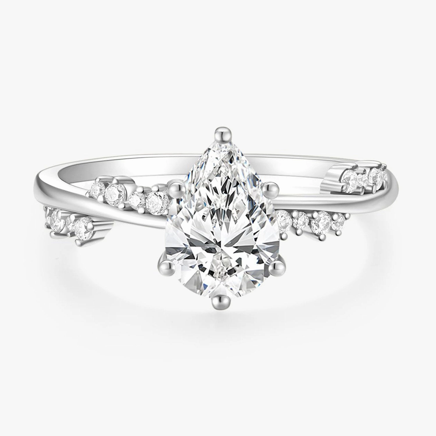 Ornate Decoration Nature Inspired Pear Cut 2CT CZ Ring in S925 Silver