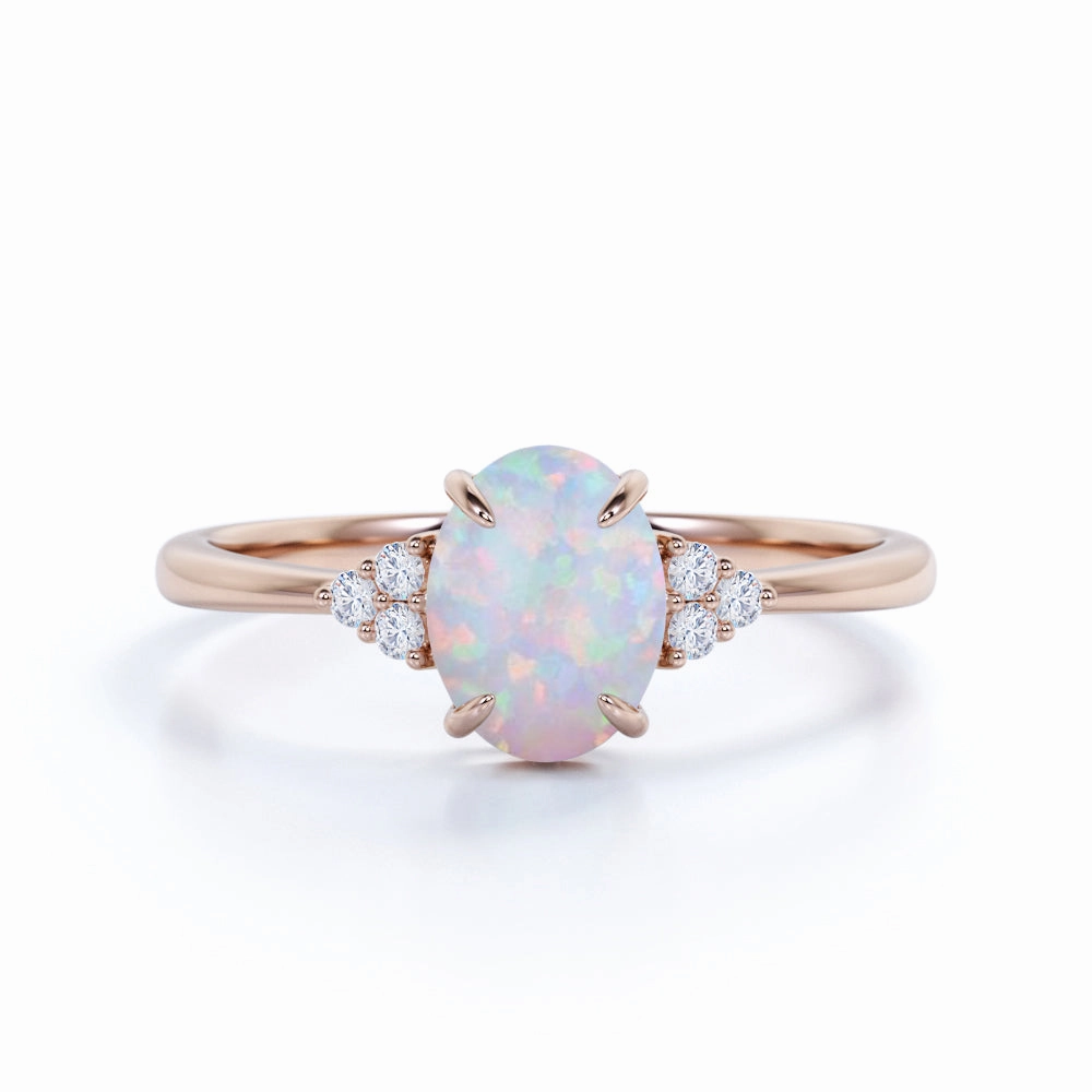 Cluster 1.10 Ct Oval Cut Lab Created Opal Engagement Ring Dynamic Accent