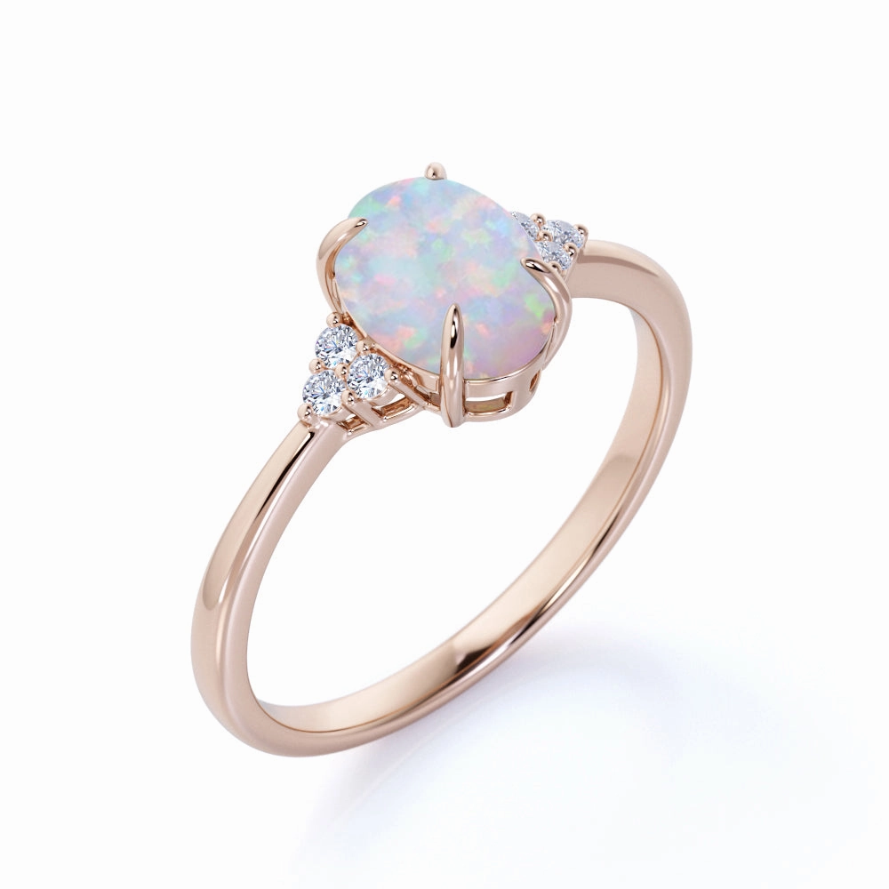 Wonderful Accessory Cluster 1.10 Ct Oval Cut Lab Created Opal Engagement Ring