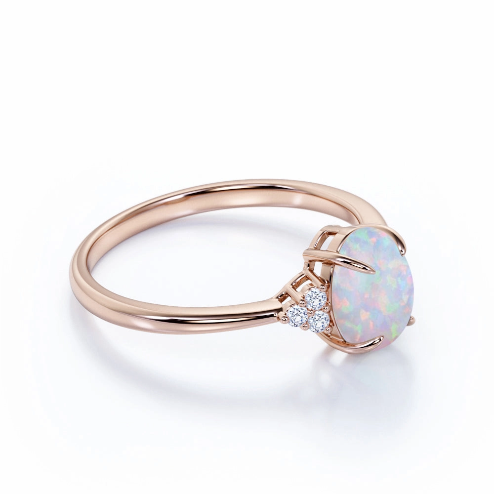 Chic Art Event Accent Cluster 1.10 Ct Oval Cut Lab Created Opal Engagement Ring