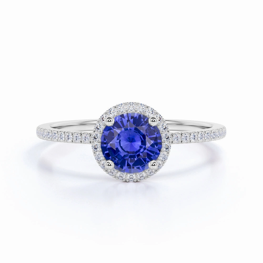 Excellent Look Traditional Sign Halo 1.25 Ct Round Cut Lab Sapphire Engagement Ring