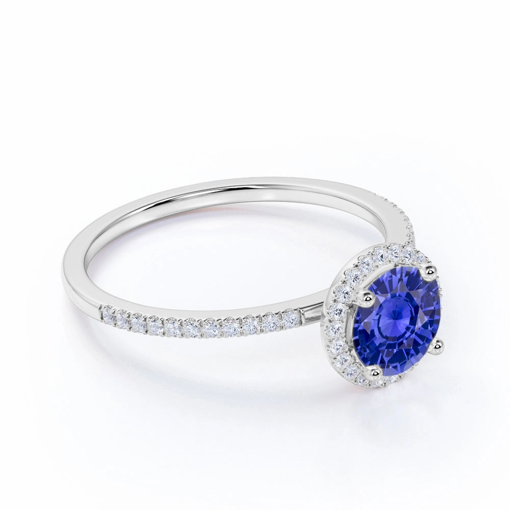 Creative Item Halo 1.25 Ct Round Cut Lab Sapphire Engagement Ring