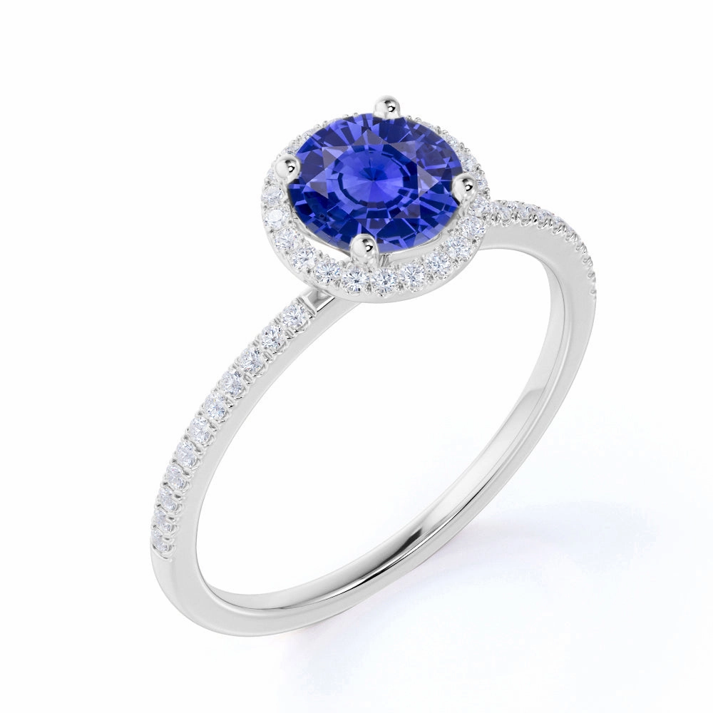 Beautiful Trinket Vibe Piece Halo 1.25 Ct Round Cut Lab Sapphire Engagement Ring