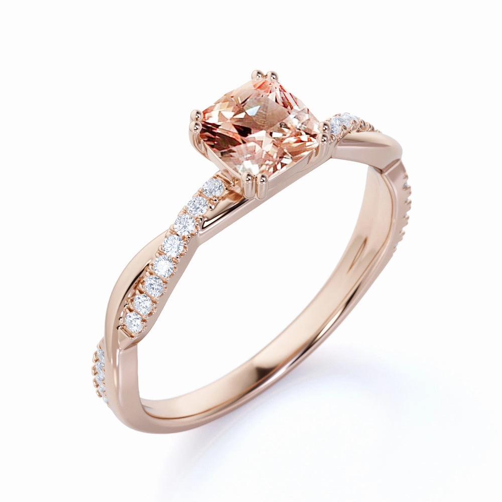 Amazing Decoration 1.25 ct Cushion Morganite Infinity Engagement Ring