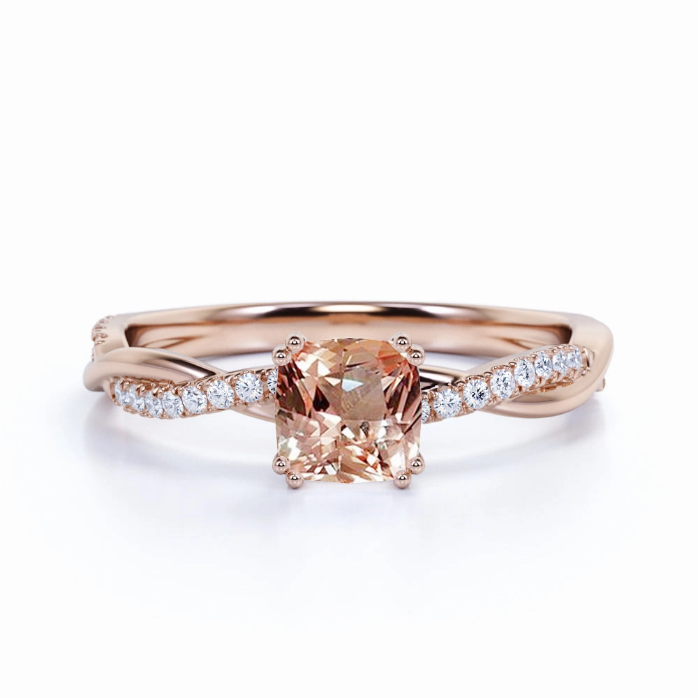 Daytime Style 1.25 ct Cushion Morganite Infinity Engagement Ring