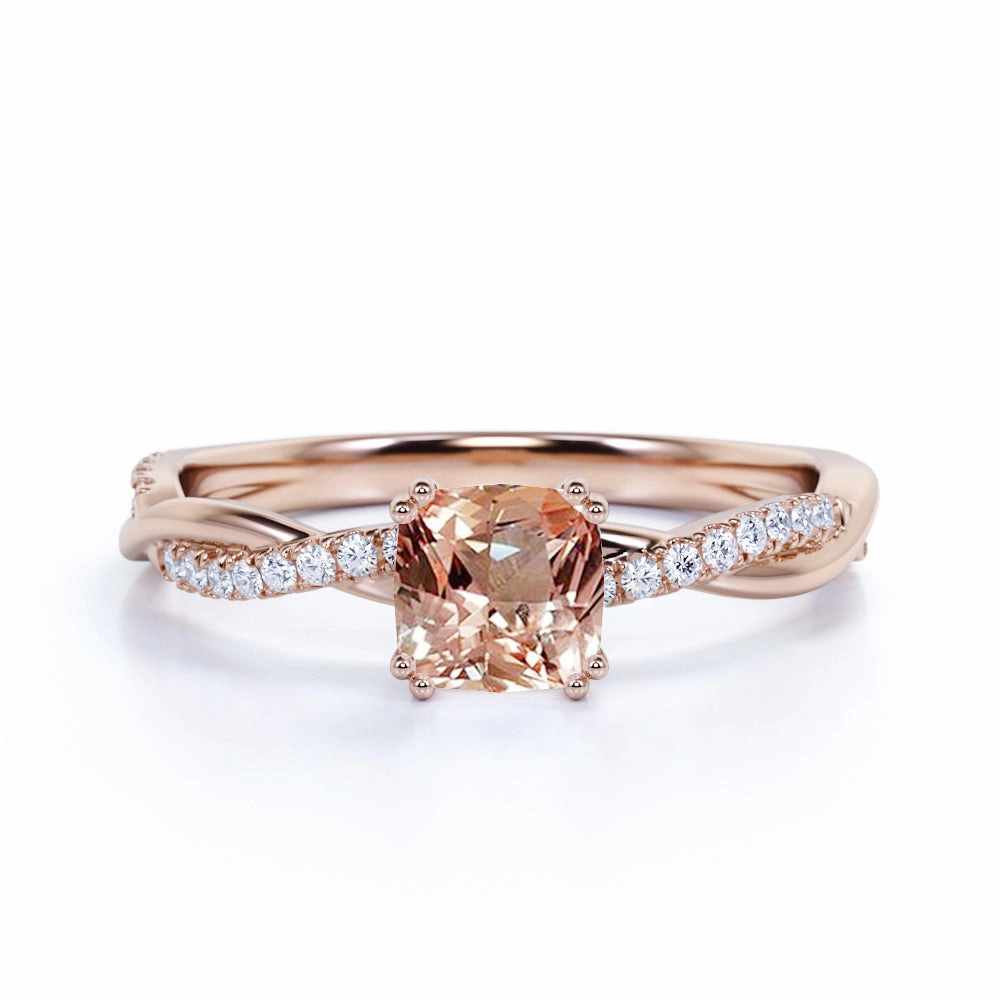 Elegant Bauble 1.25 ct Cushion Morganite Infinity Engagement Ring