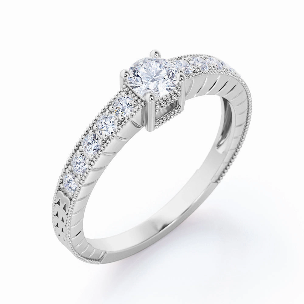 0.50 Ct Round Cut Diamond Milgrain Engagement Ring Ready Made