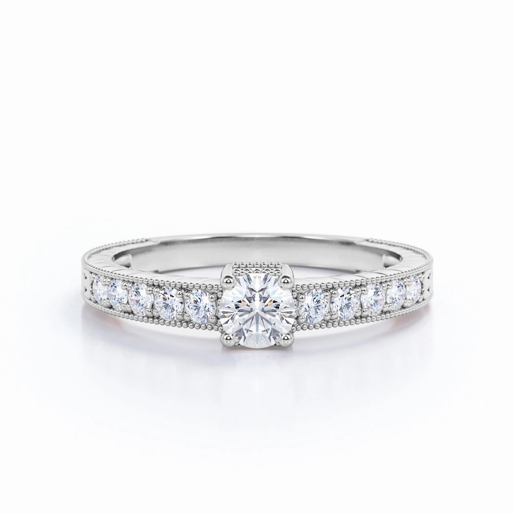 0.50 Ct Round Cut Diamond Milgrain Engagement Ring Anniversary Accent