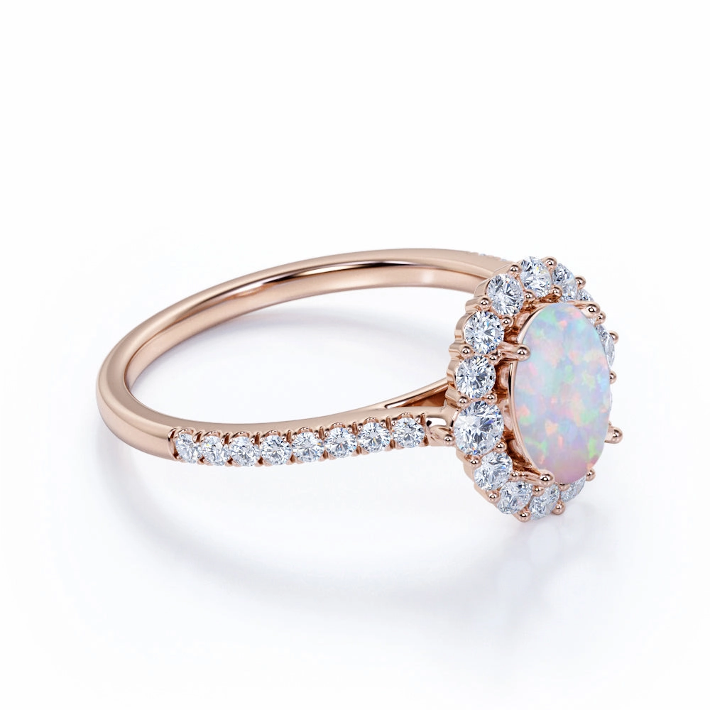 Balanced Balance Elegant Product 1.75 Ct Oval Cut Lab Created Opal Halo Engagement Ring