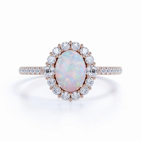 Casual Aesthetic 1.75 Ct Oval Cut Lab Created Opal Halo Engagement Ring