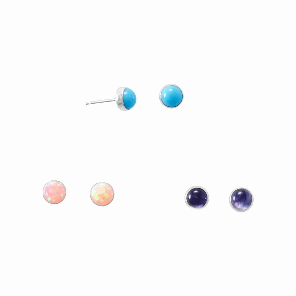 Set of 3 Stud Earrings Synthetic Opal, Reconstituted Turquoise, and Amethyst Elegant Vibe