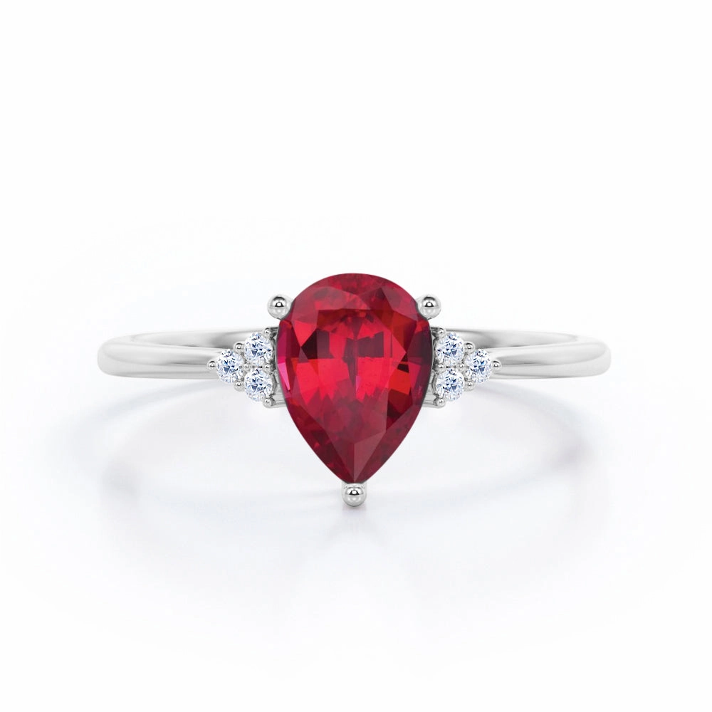 Seven Stone 0.50 ct Pear Lab-Created Ruby Engagement Ring Triangular Pattern Luxury Geometry