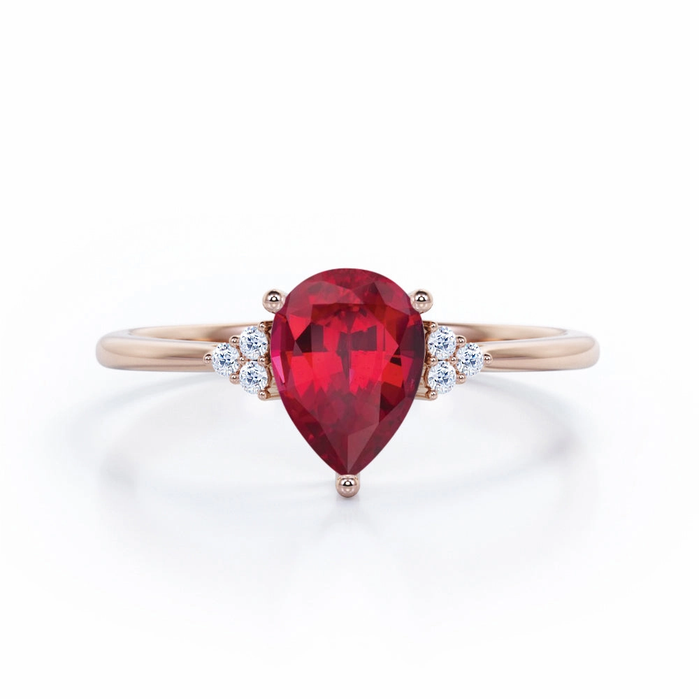 Seven Stone 0.50 ct Pear Lab-Created Ruby Engagement Ring Artistic Bauble