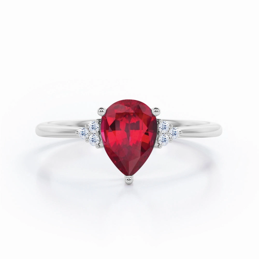 Designer Ornament Seven Stone 0.50 ct Pear Lab-Created Ruby Engagement Ring