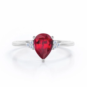 Seven Stone 0.50 ct Pear Lab-Created Ruby Engagement Ring Triangular Pattern Luxury Geometry
