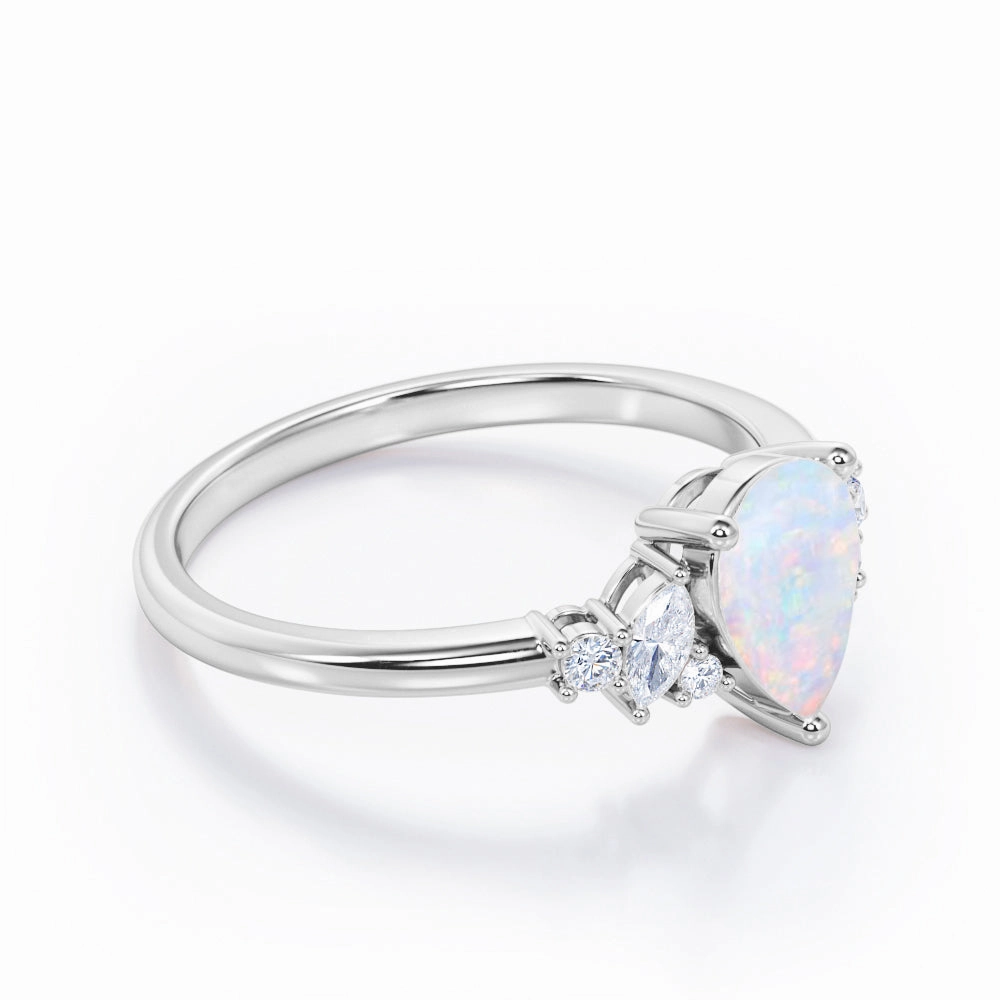 Seven Stone 0.6 Ct Pear Cut Lab Created Opal Engagement Ring Luxury Embellishment Eternal Item