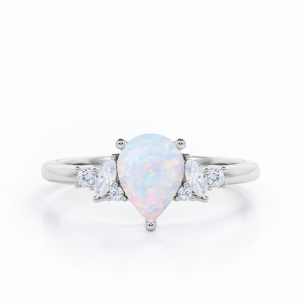Low-Cost Embellishment Seven Stone 0.6 Ct Pear Cut Lab Created Opal Engagement Ring