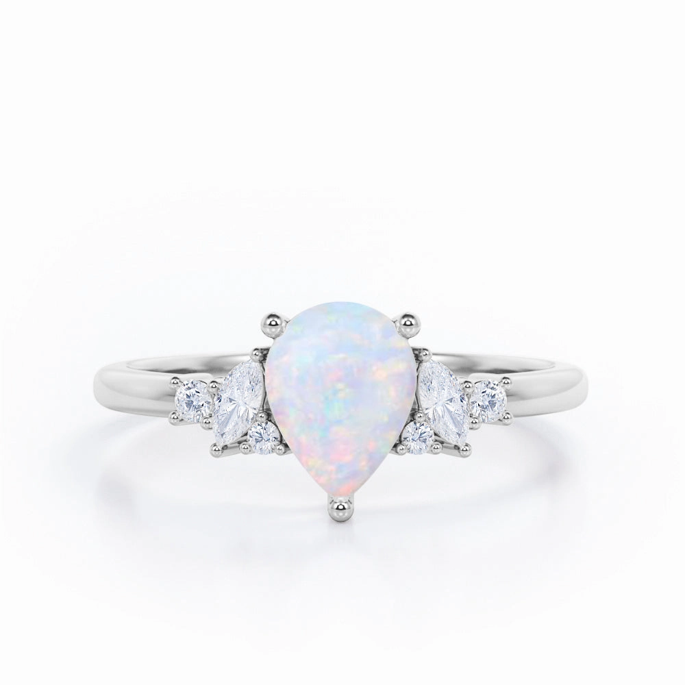 Coated Material Sparkling Jewelry Seven Stone 0.6 Ct Pear Cut Lab Created Opal Engagement Ring