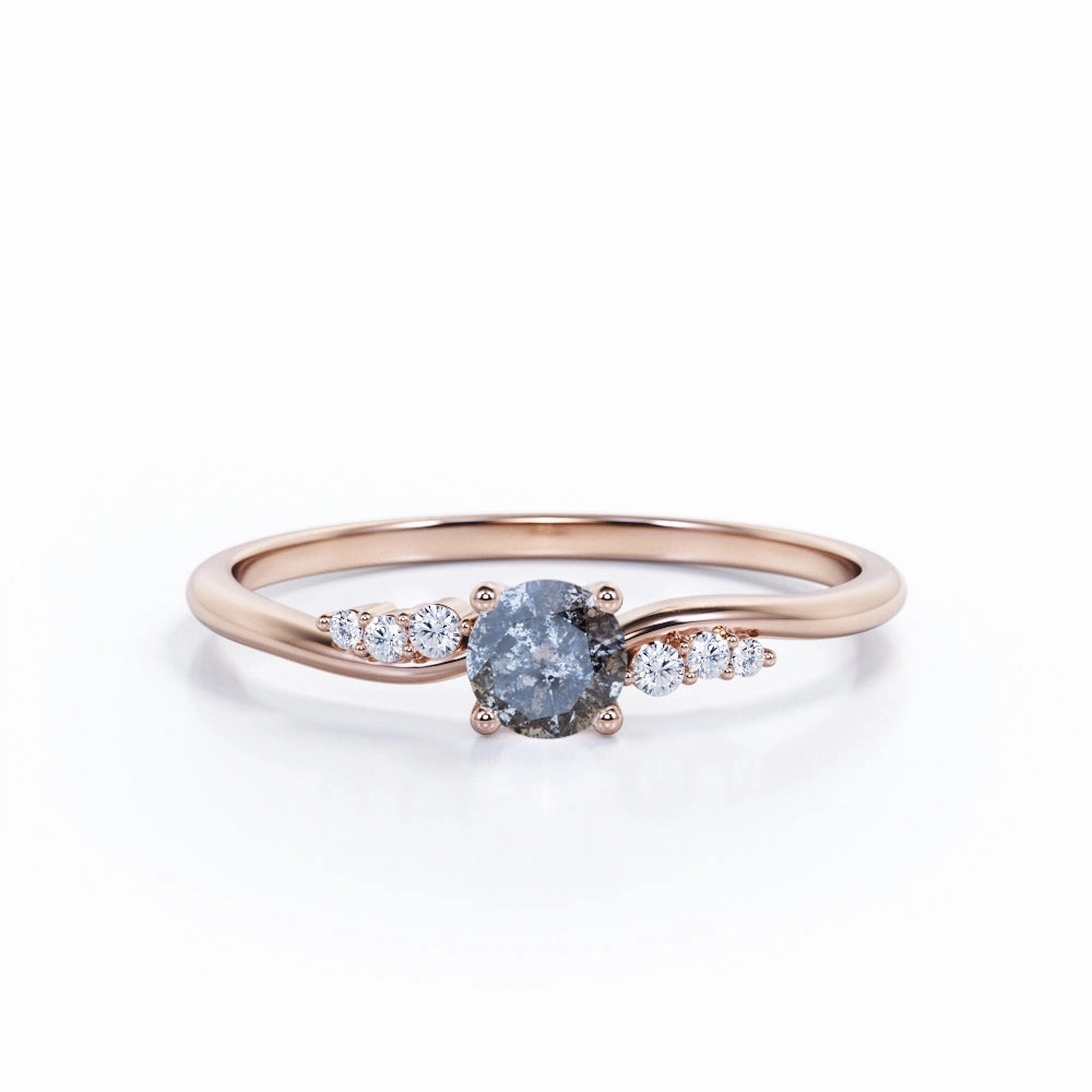 Seven Stone 0.75 Ct Round Salt and Pepper Diamond Engagement Ring Perfect Accent