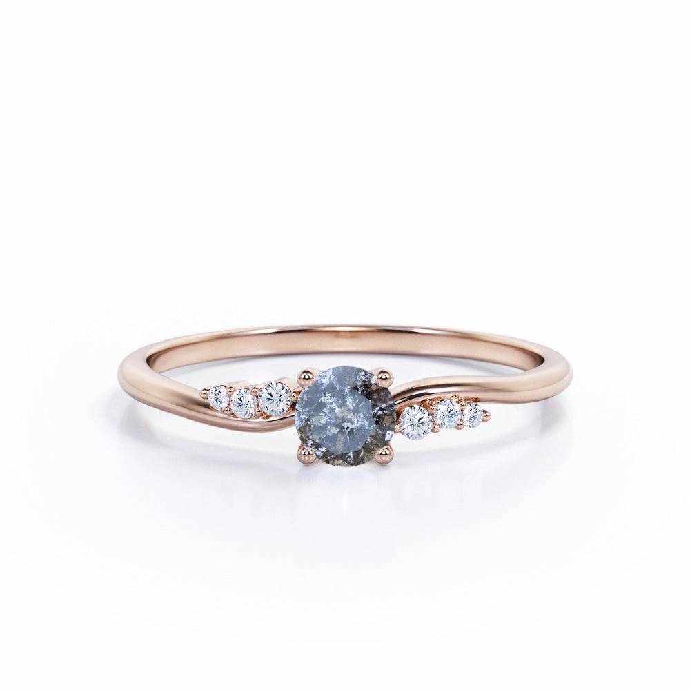 Seven Stone 0.75 Ct Round Salt and Pepper Diamond Engagement Ring Dynamic Gift