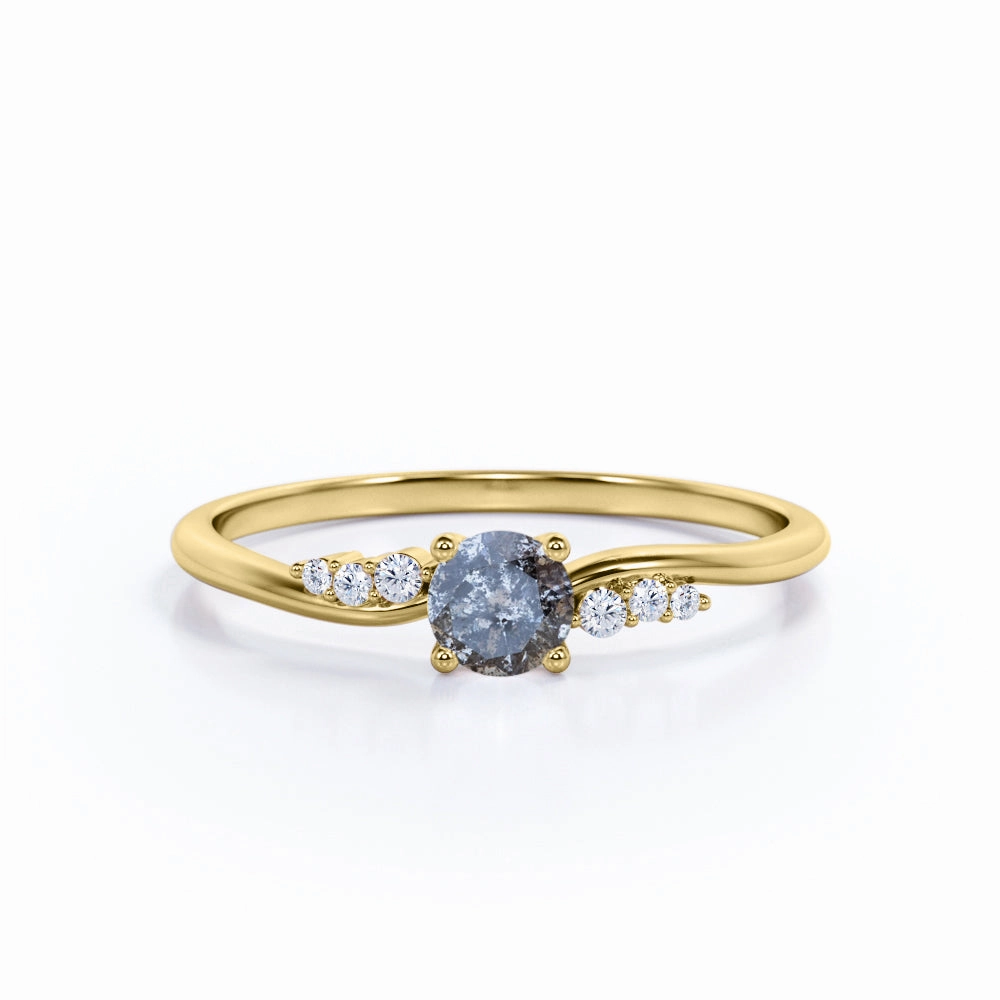 Seven Stone 0.75 Ct Round Salt and Pepper Diamond Engagement Ring Boho Jewelry Creative Art