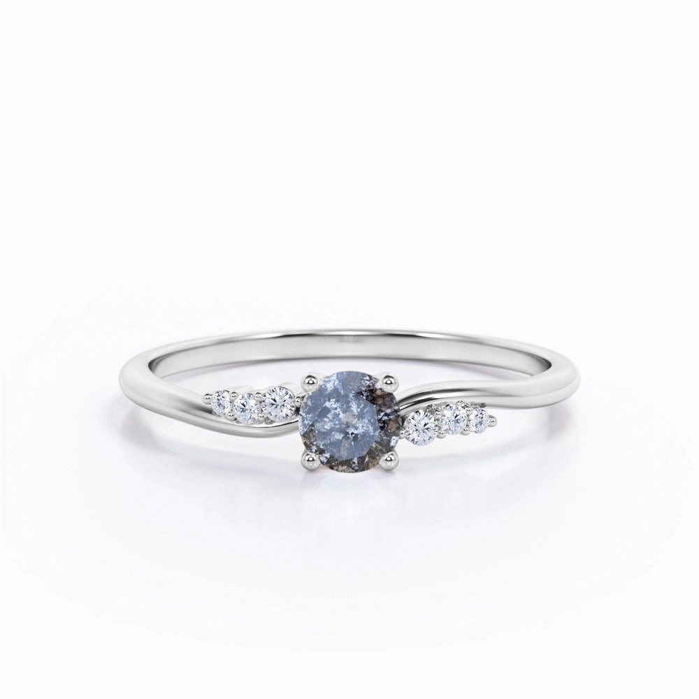 Seven Stone 0.75 Ct Round Salt and Pepper Diamond Engagement Ring Contemporary Classic