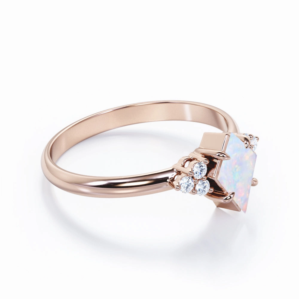 Seven Stone 1 Ct Kite Cut Lab Created Opal Engagement Ring Luxury Appeal Artistic Decoration