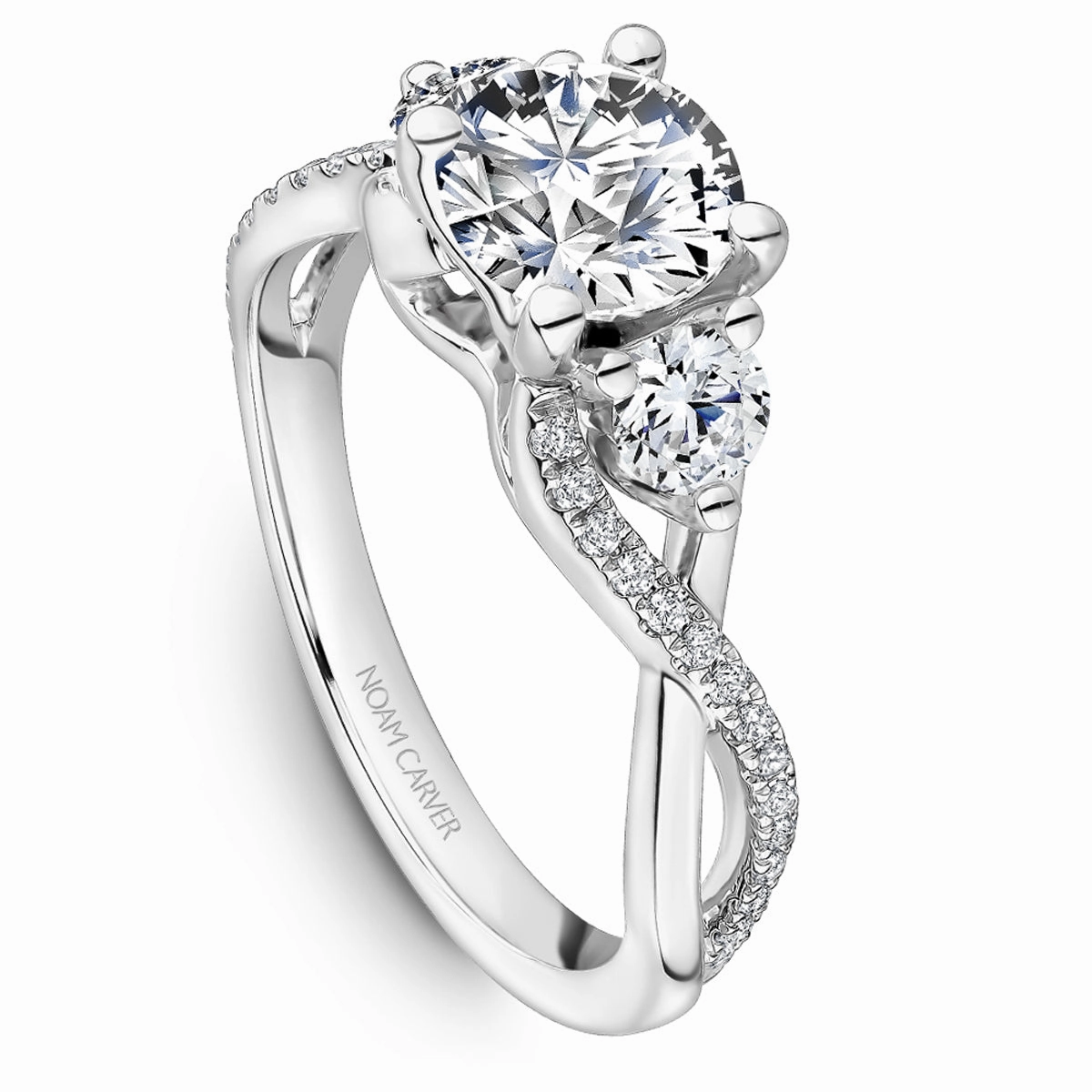 Lustrous Highlight Noam Carver Twist Three-Stone Diamond Engagement Ring Setting in White Gold
