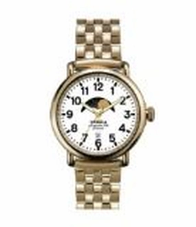 Shinola Runwell Moon Phase 41mm, Gold Bracelet White 41 1st Polished PVD Gold Lifestyle Fit Refined Fashion