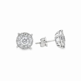 Cozy Look Fresh Style 14K White Gold Diamond Cluster Stud Earrings - 1.75ct