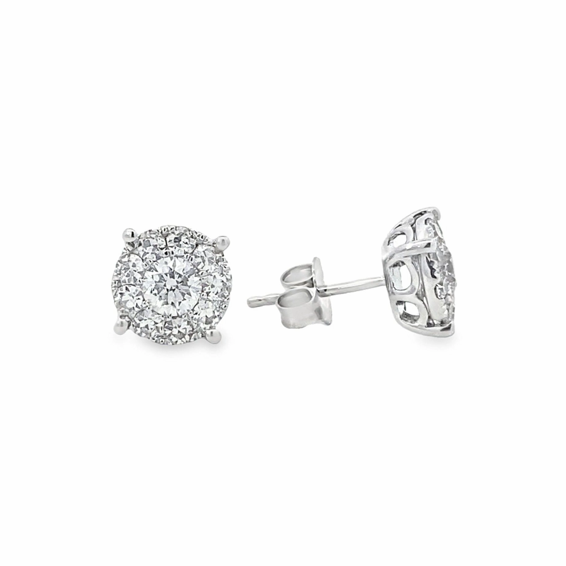 Cozy Look Fresh Style 14K White Gold Diamond Cluster Stud Earrings - 1.75ct
