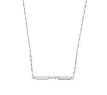 Bremer Jewelry 14K White Gold Round Shape Diamonds Bar Pendant (.07ctw) Dainty Design Lustrous Look