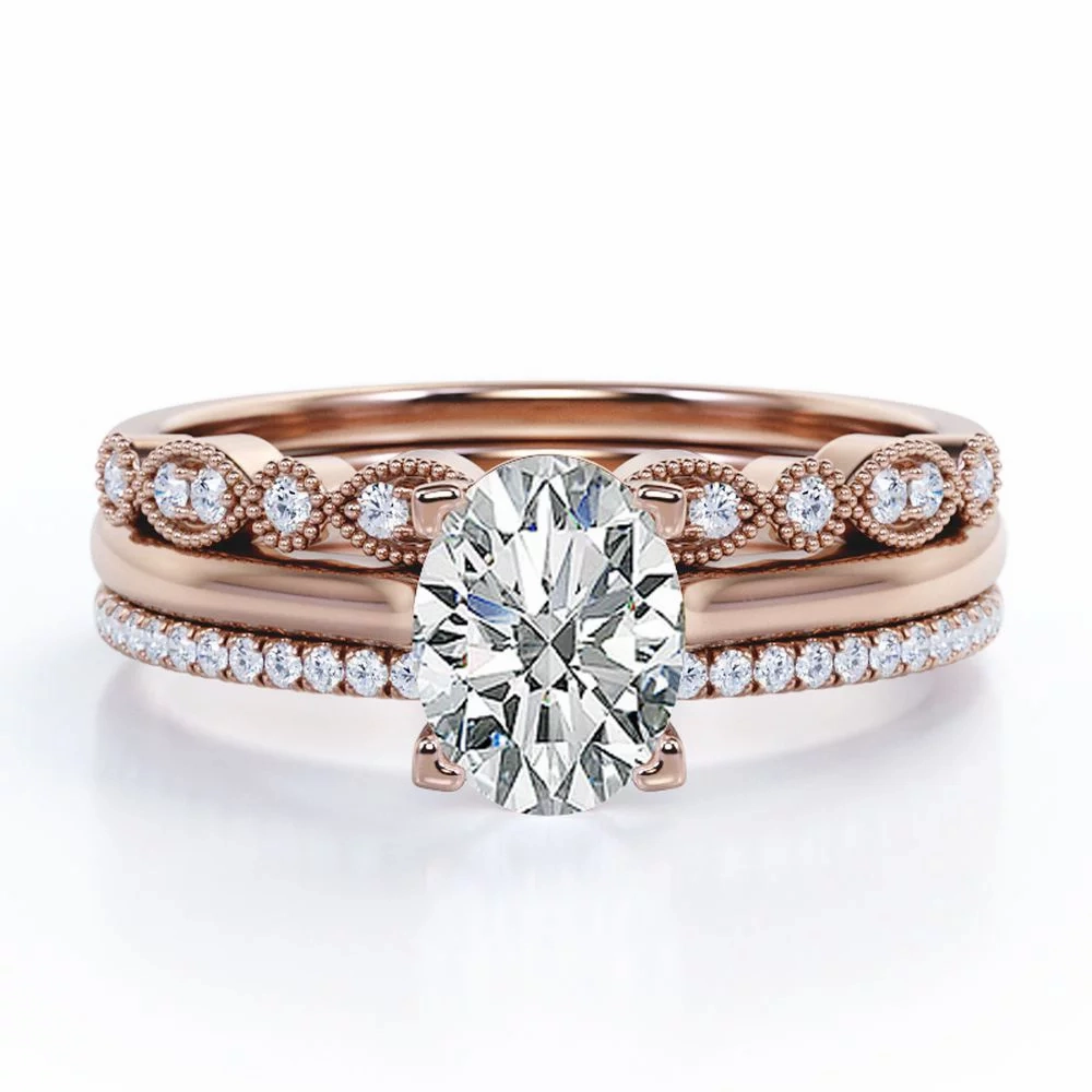 Solitaire 2 Carat Oval Cut Moissanite Art Deco Trio Set HighEnd Decoration Refined Motion