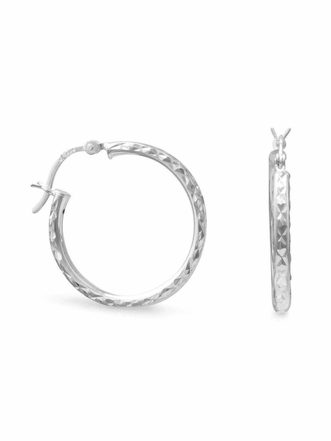 Diamond-cut 30mm Hoop Earrings Sterling Silver Click Close Dull Embellishment Comfortable Style