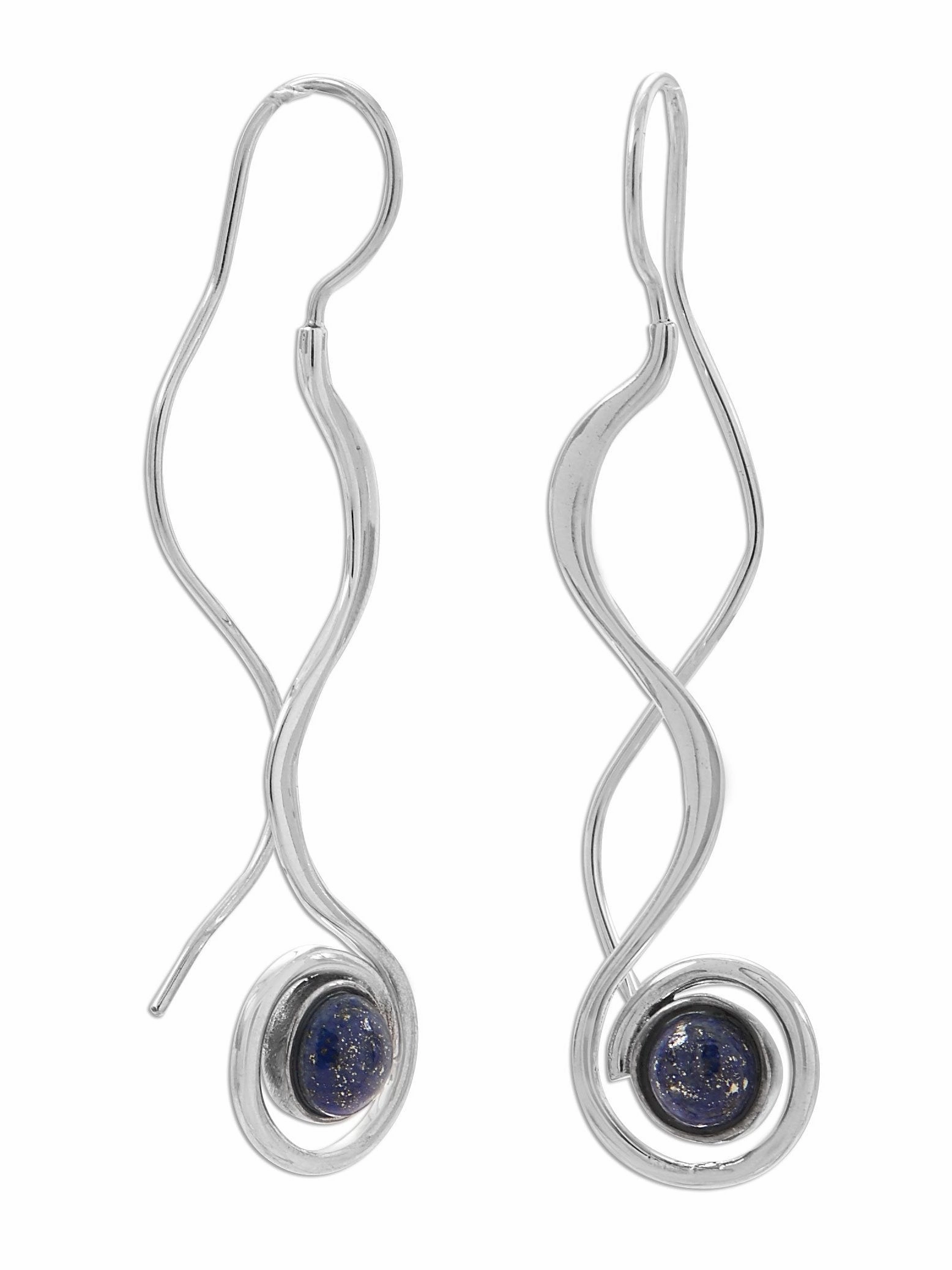 Lapis Lazuli Threader Earrings Long Wavy Sterling Silver Matte Accessory