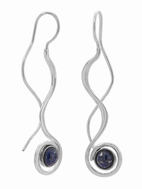Lapis Lazuli Threader Earrings Long Wavy Sterling Silver Matte Accessory