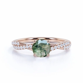 Infinity Pave 1.25 ct Round Cut Moss Agate Engagement Ring Contemporary Work