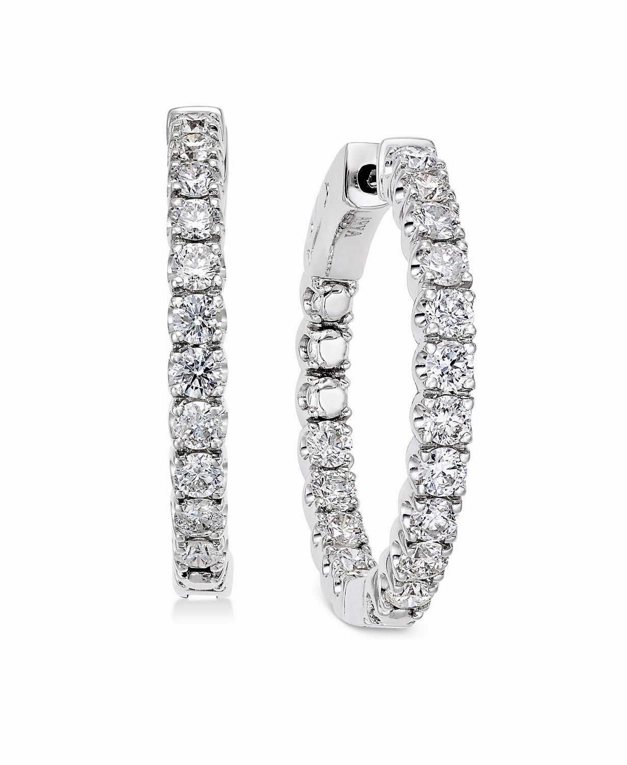 Stylish Style Stylish Edge Bremer Jewelry Round Diamond Hoop Earrings in 14K White Gold (2.00ctw)